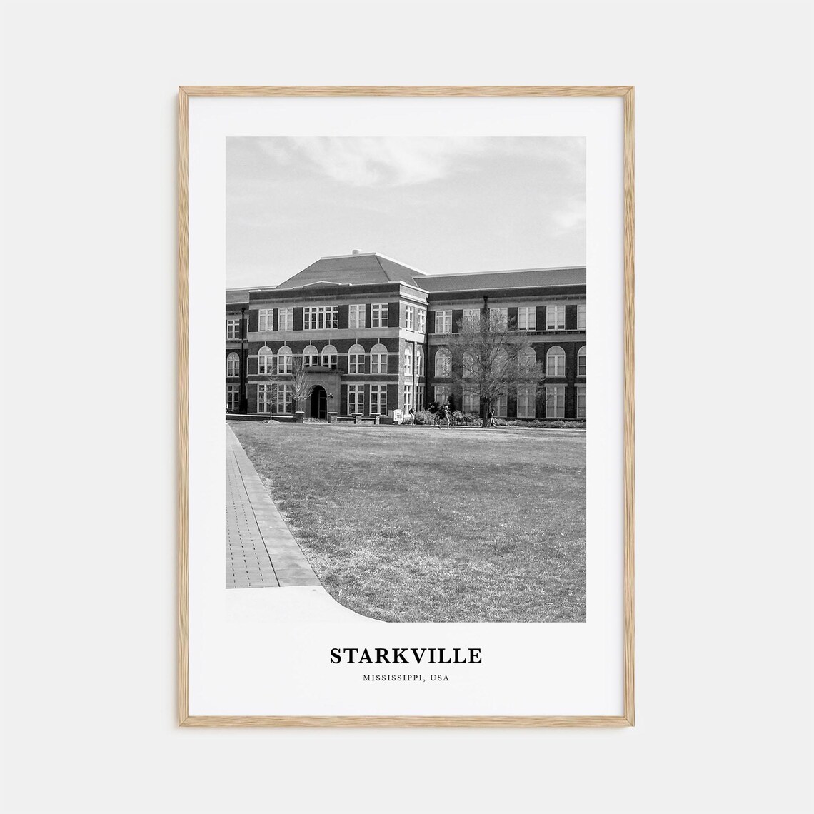 Starkville Mississippi Historic Campus Building Black White Poster