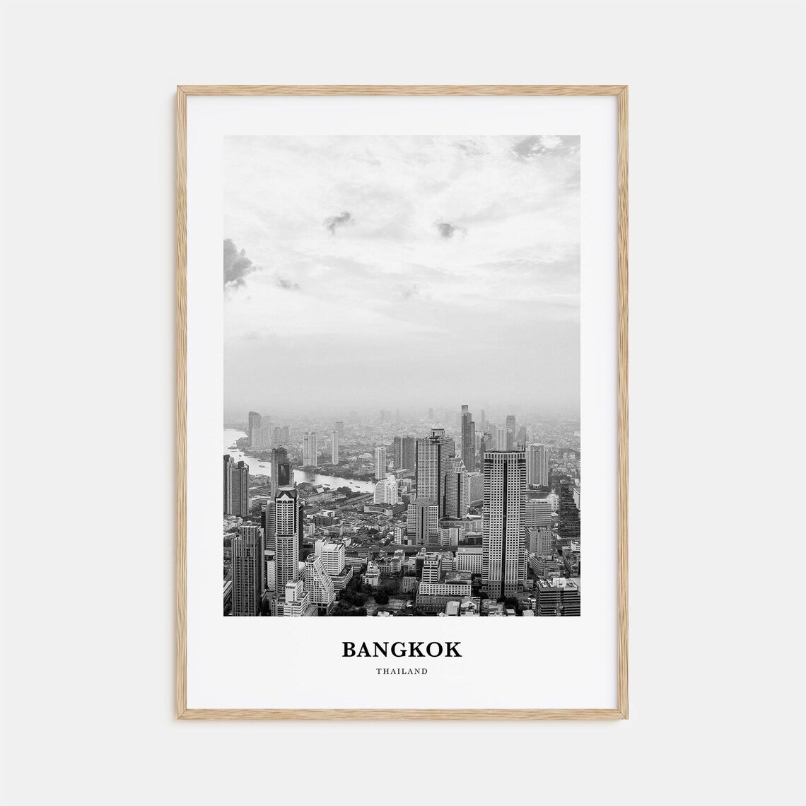 Bangkok Thailand Sprawling City Skyline Aerial View Black White Poster