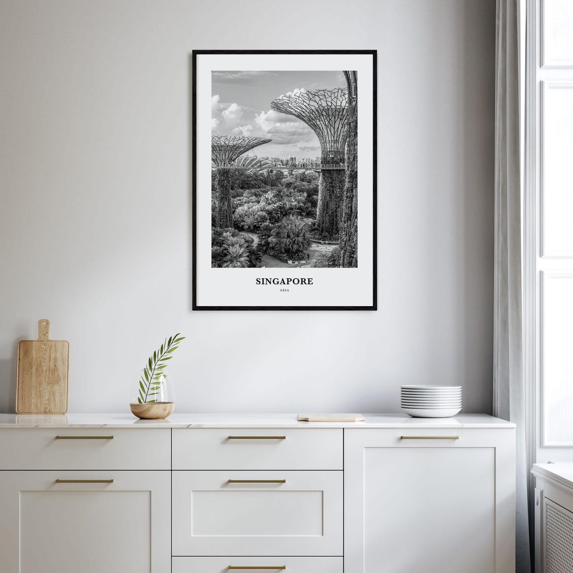Singapore Gardens by the Bay Supertrees Black and White Photo Poster - Image 2
