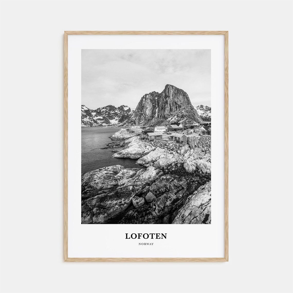 Lofoten Norway Arctic Coast Cliffs Fishing Cabins Black White Poster