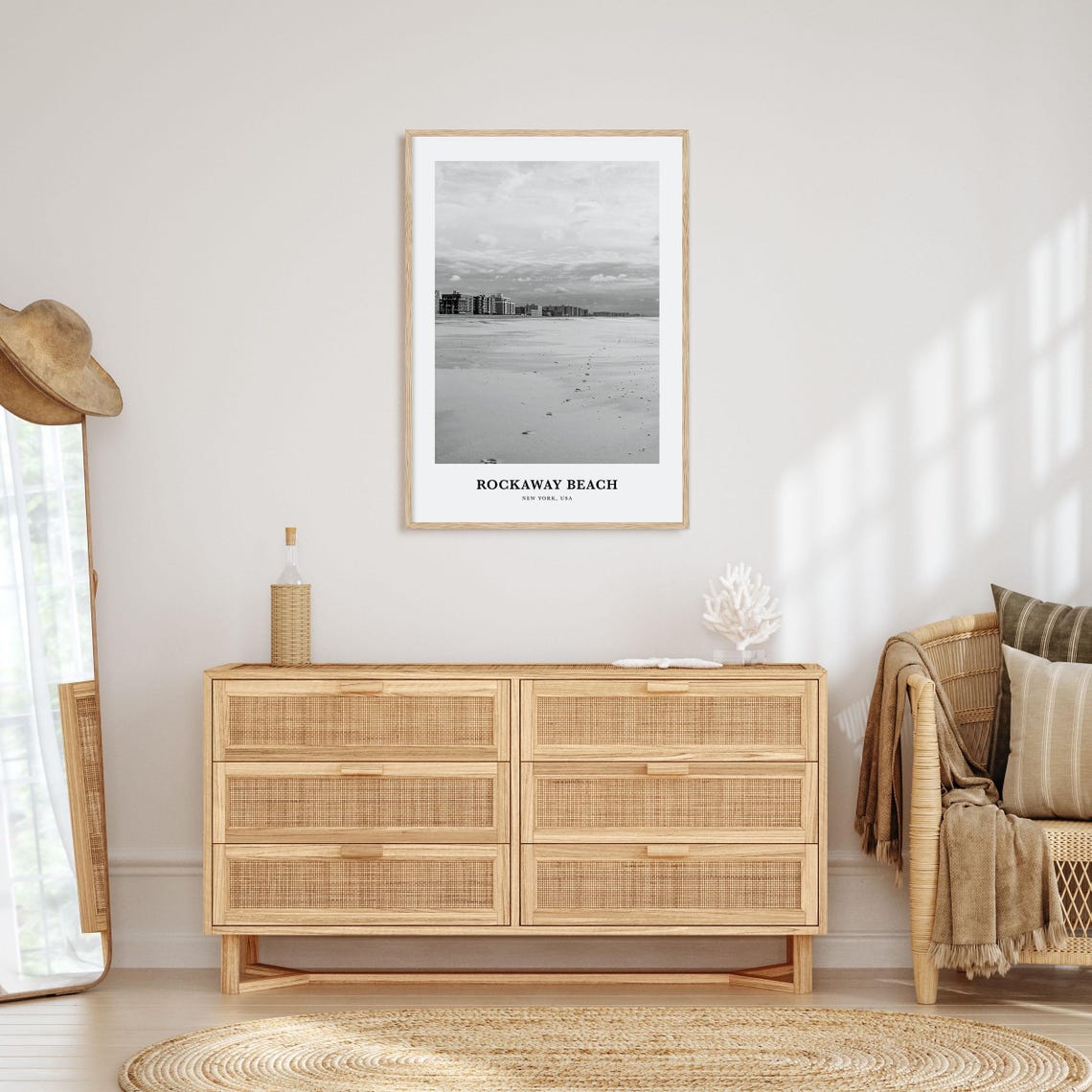 Rockaway Beach New York Wide Sandy Shore Black White Travel Poster - Image 3
