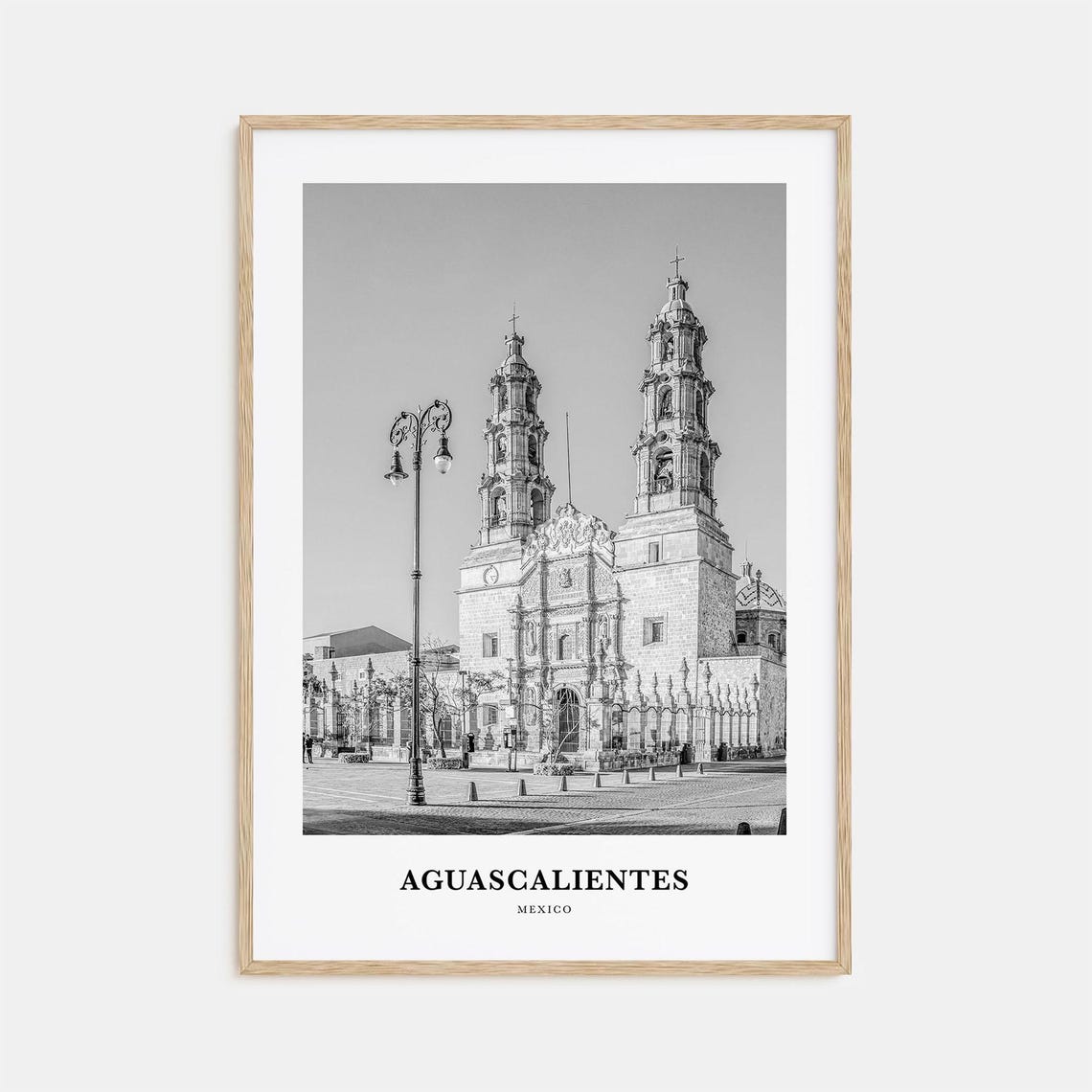 Aguascalientes Cathedral Twin Towers Black and White Travel Poster