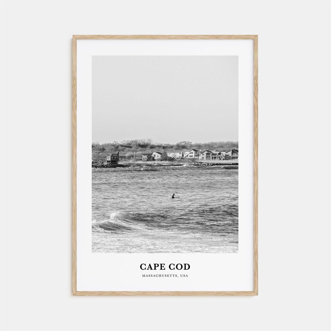Cape Cod Massachusetts Ocean Beach Surfer Black and White Poster