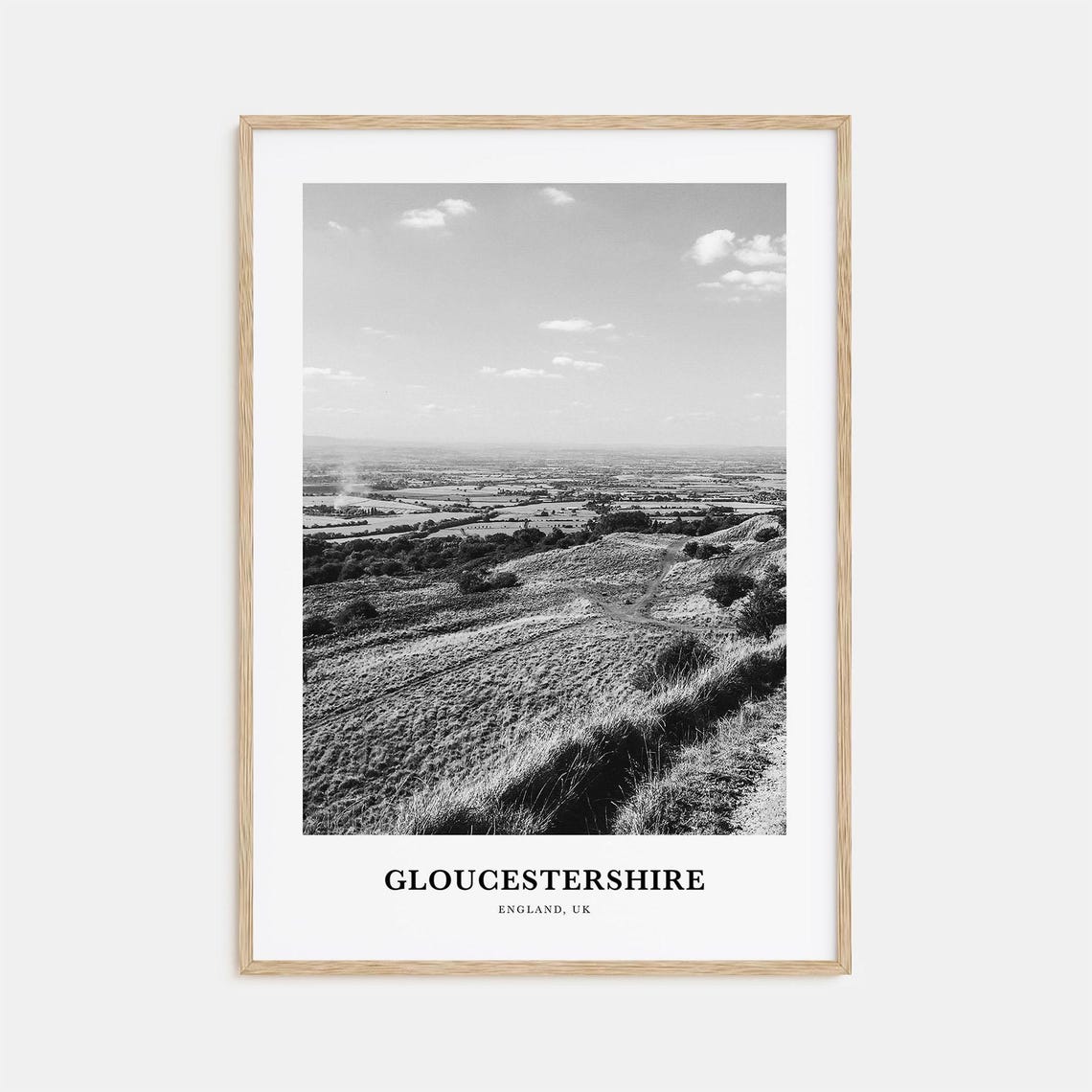 Gloucestershire England Countryside Hills Black White Poster