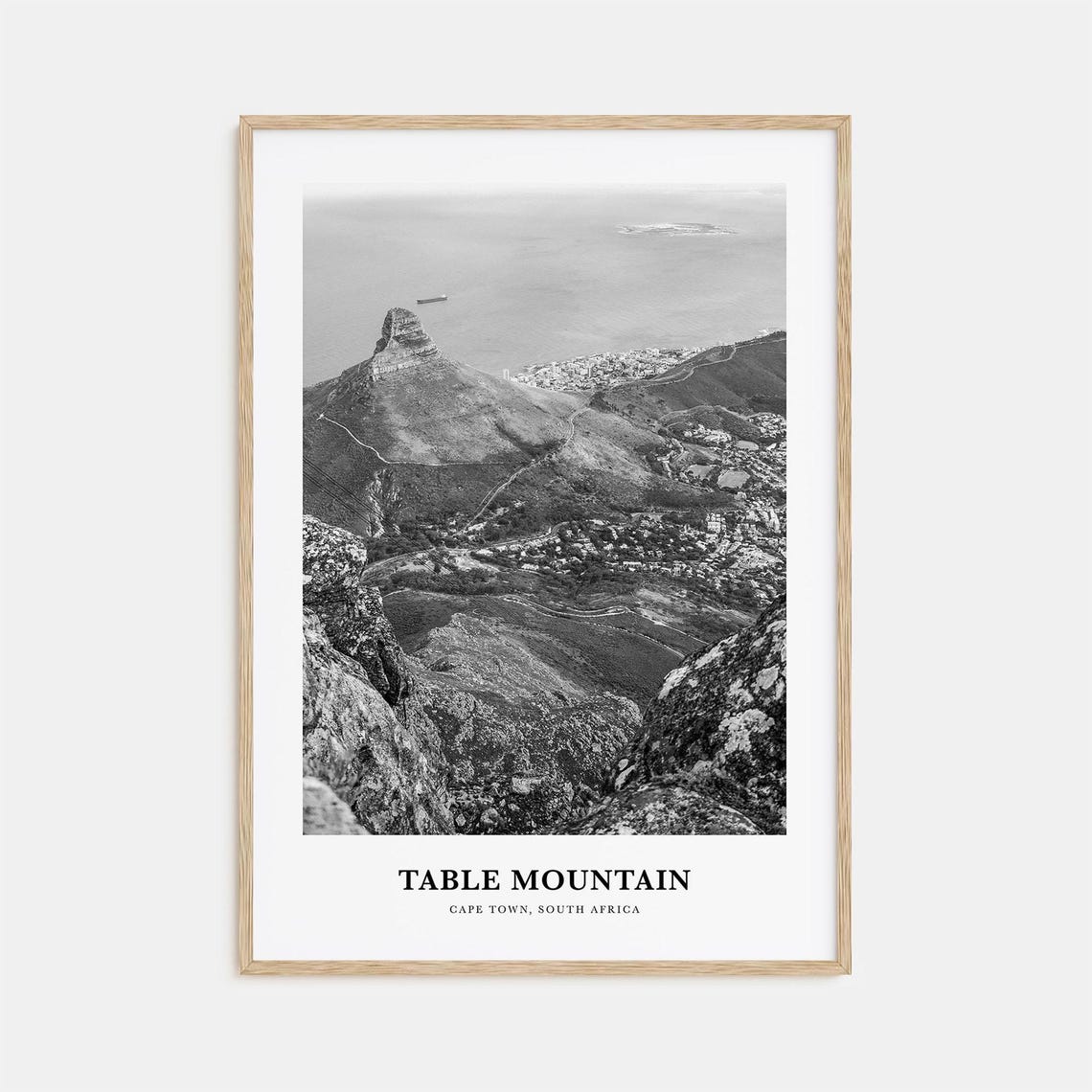 Table Mountain Cape Town Aerial Black And White Nature Poster