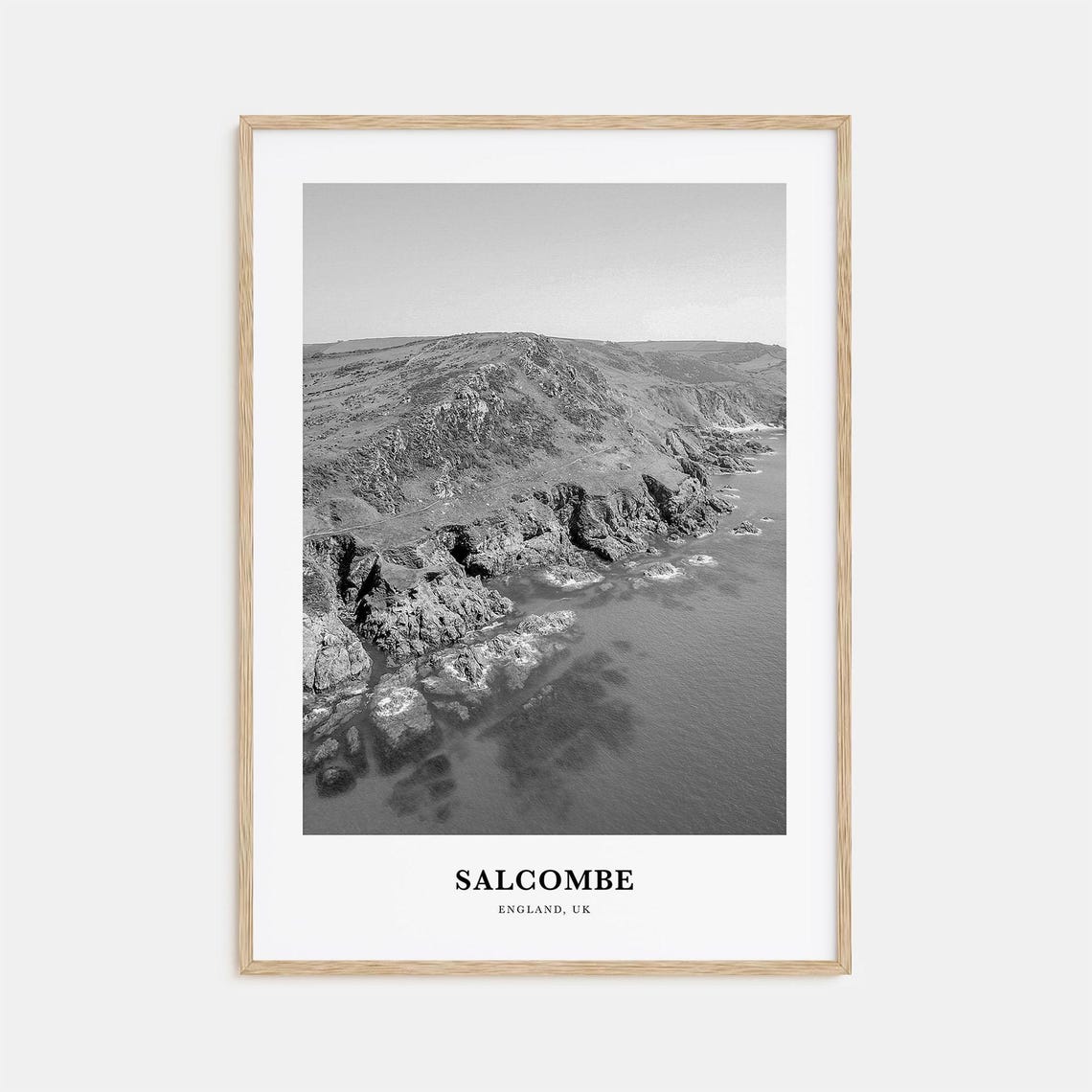 Salcombe England Rugged Rocky Coastline Aerial Black And White Poster