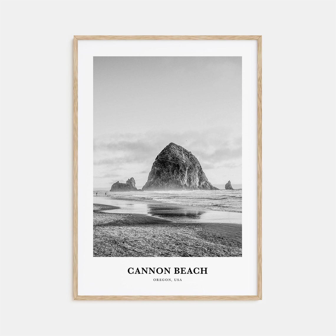 Cannon Beach Oregon Haystack Rock Shoreline Monochrome Poster