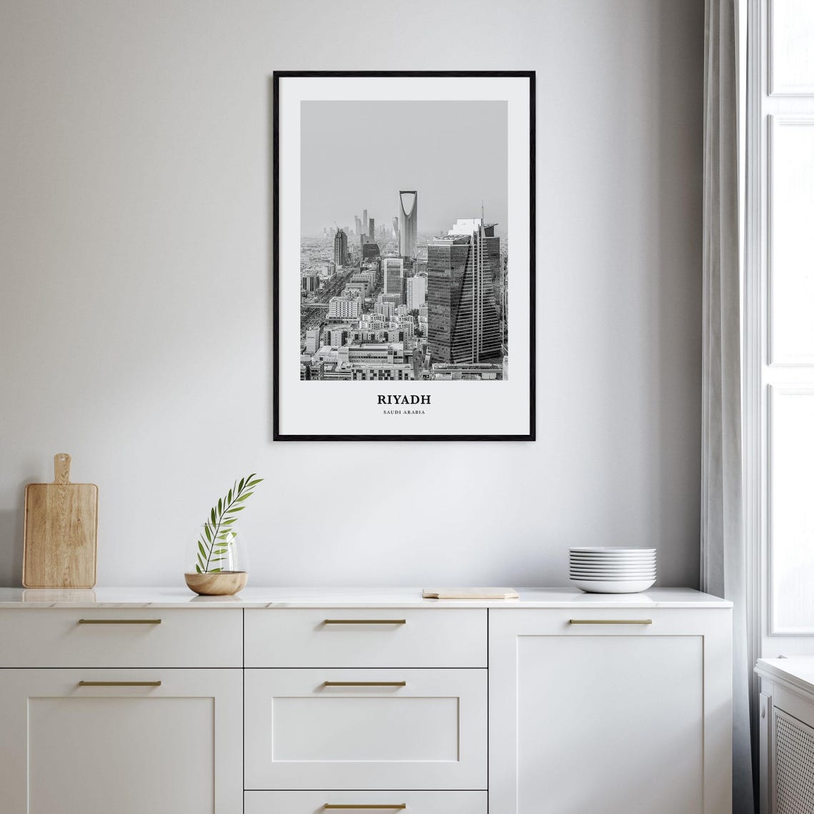 Riyadh Saudi Arabia Modern Skyline Kingdom Tower Black White Poster - Image 2