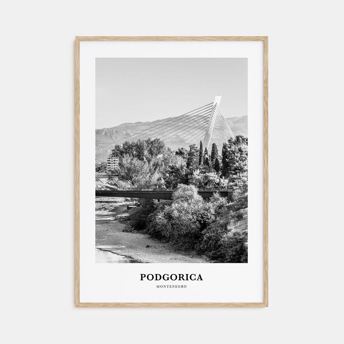 Podgorica Millennium Bridge River View Black and White Poster
