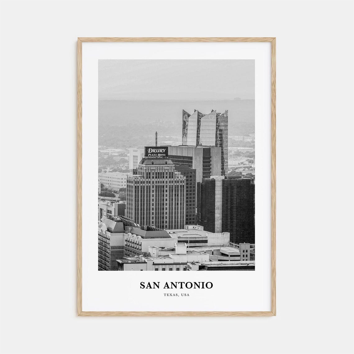 San Antonio Texas Downtown Skyline Black and White Photo Poster