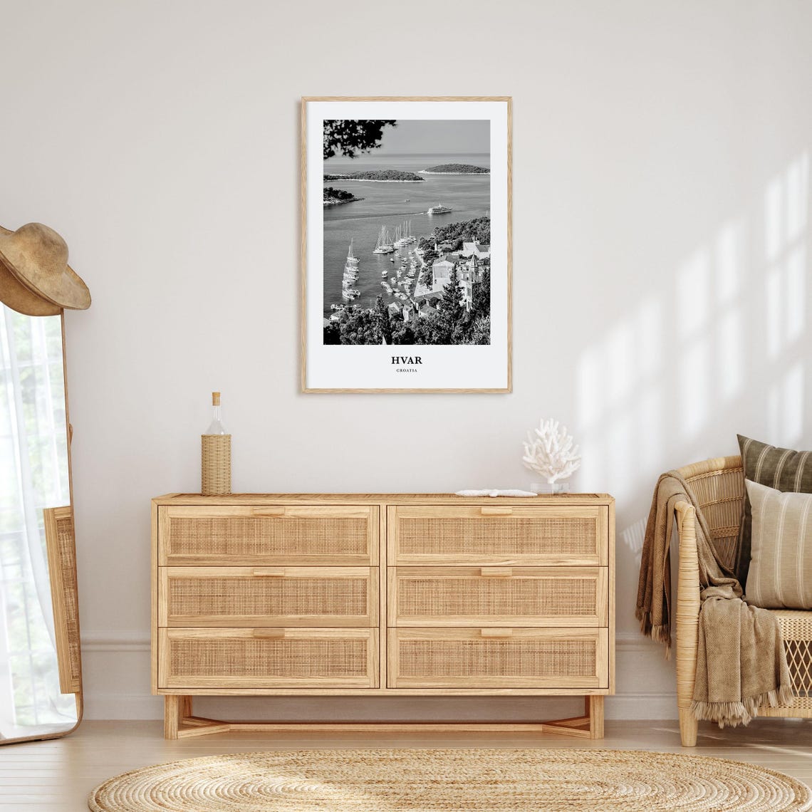 Hvar Croatia Bay Harbor Sailboats Black and White Travel Poster - Image 3