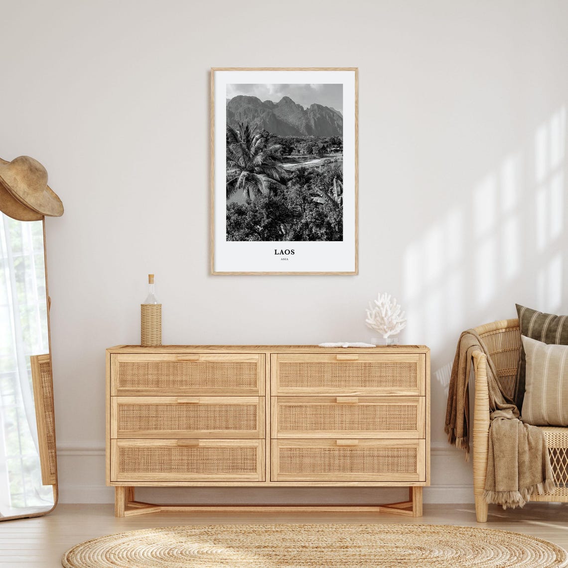 Laos Asia Karst Mountains Palm Trees Black And White Travel Poster - Image 3
