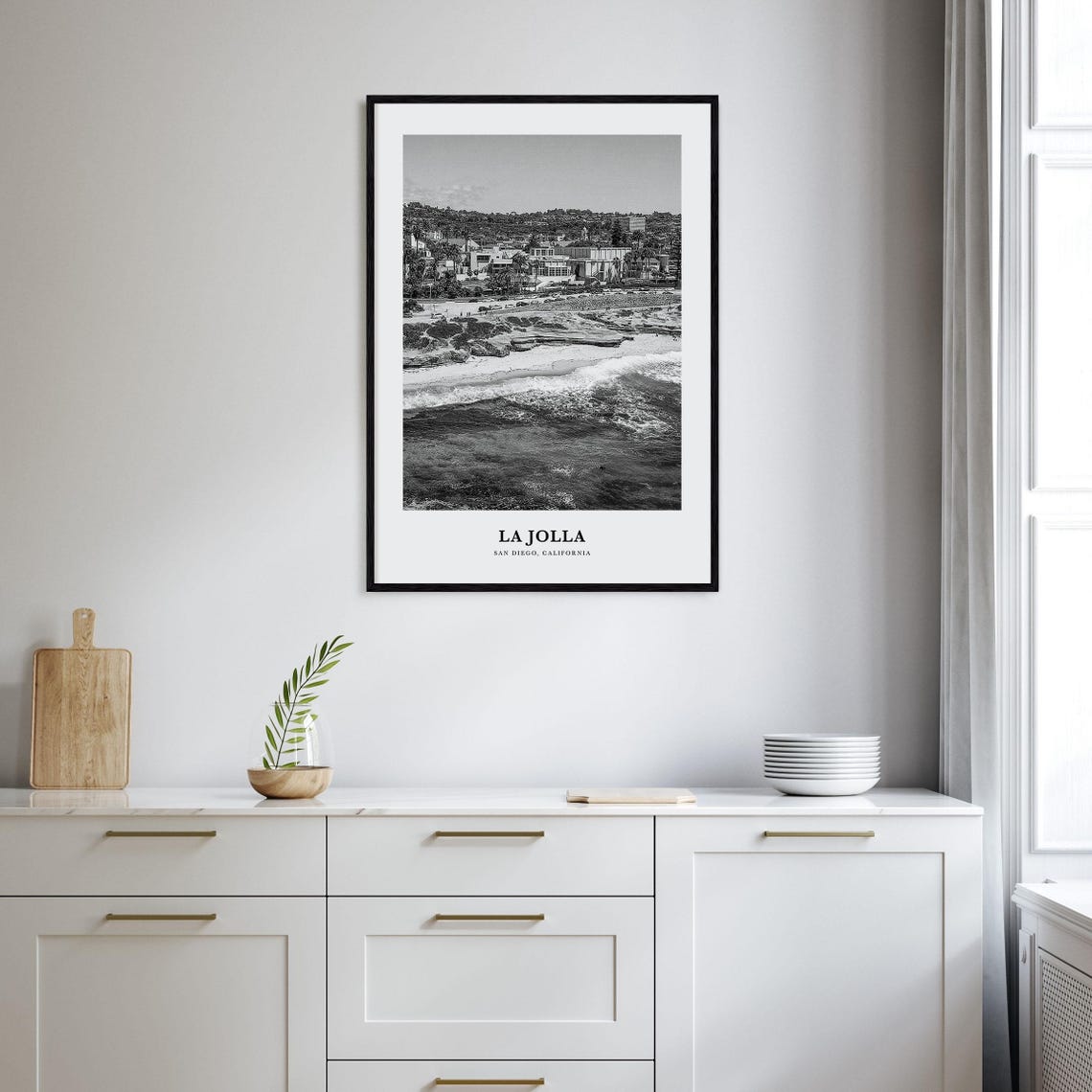 La Jolla Cove Cliffs Black And White San Diego Surf Coast Poster - Image 2