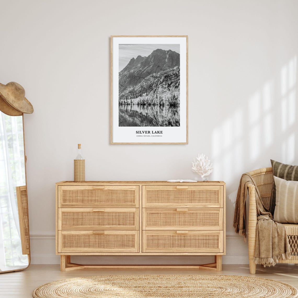 Silver Lake Sierra Nevada Mountain Black and White Nature Poster - Image 3