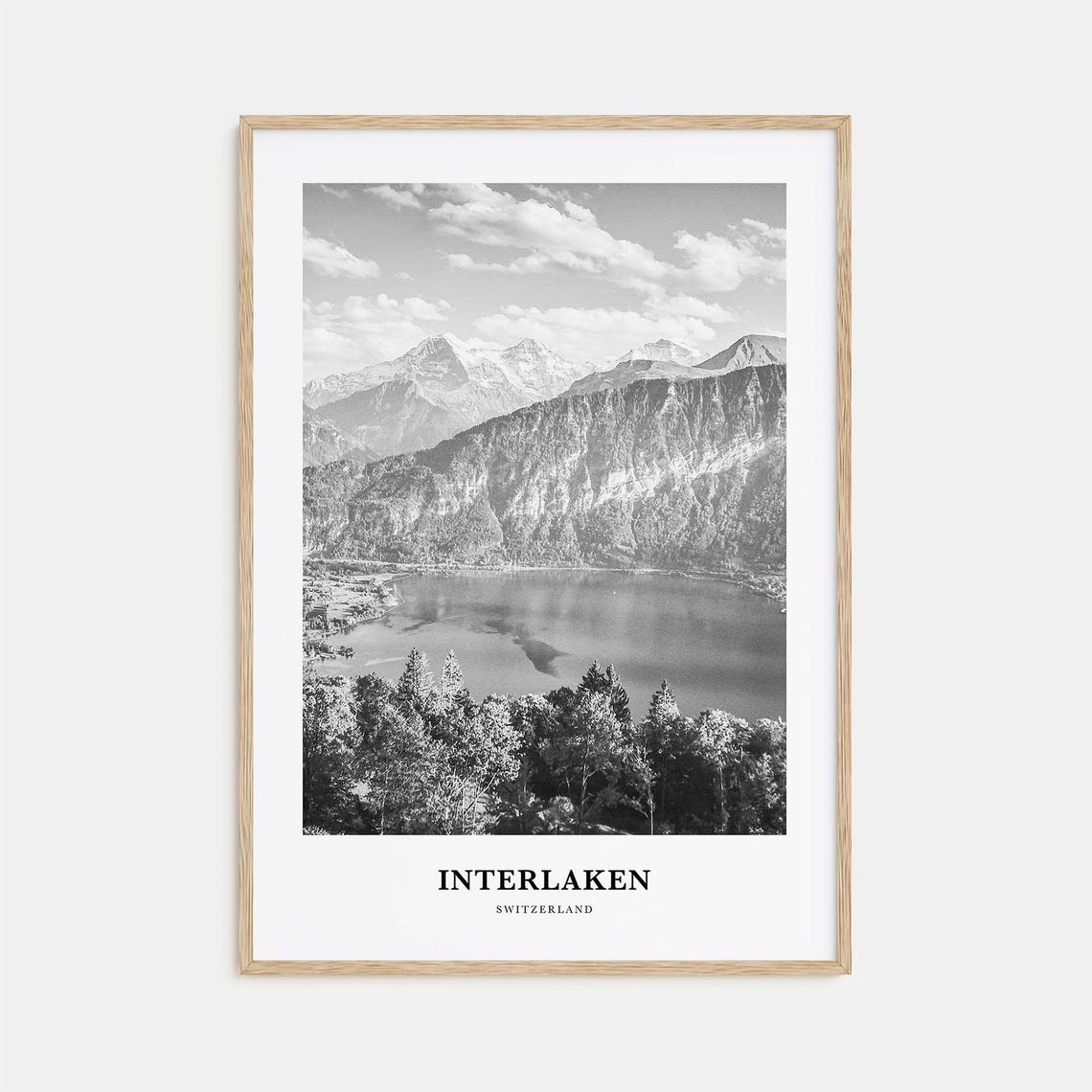 Interlaken Switzerland Alpine Lake Black and White Photo Print