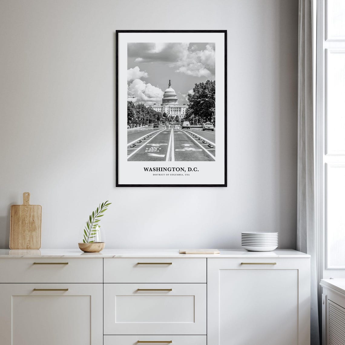 Washington DC US Capitol From Pennsylvania Avenue Black White Poster - Image 2