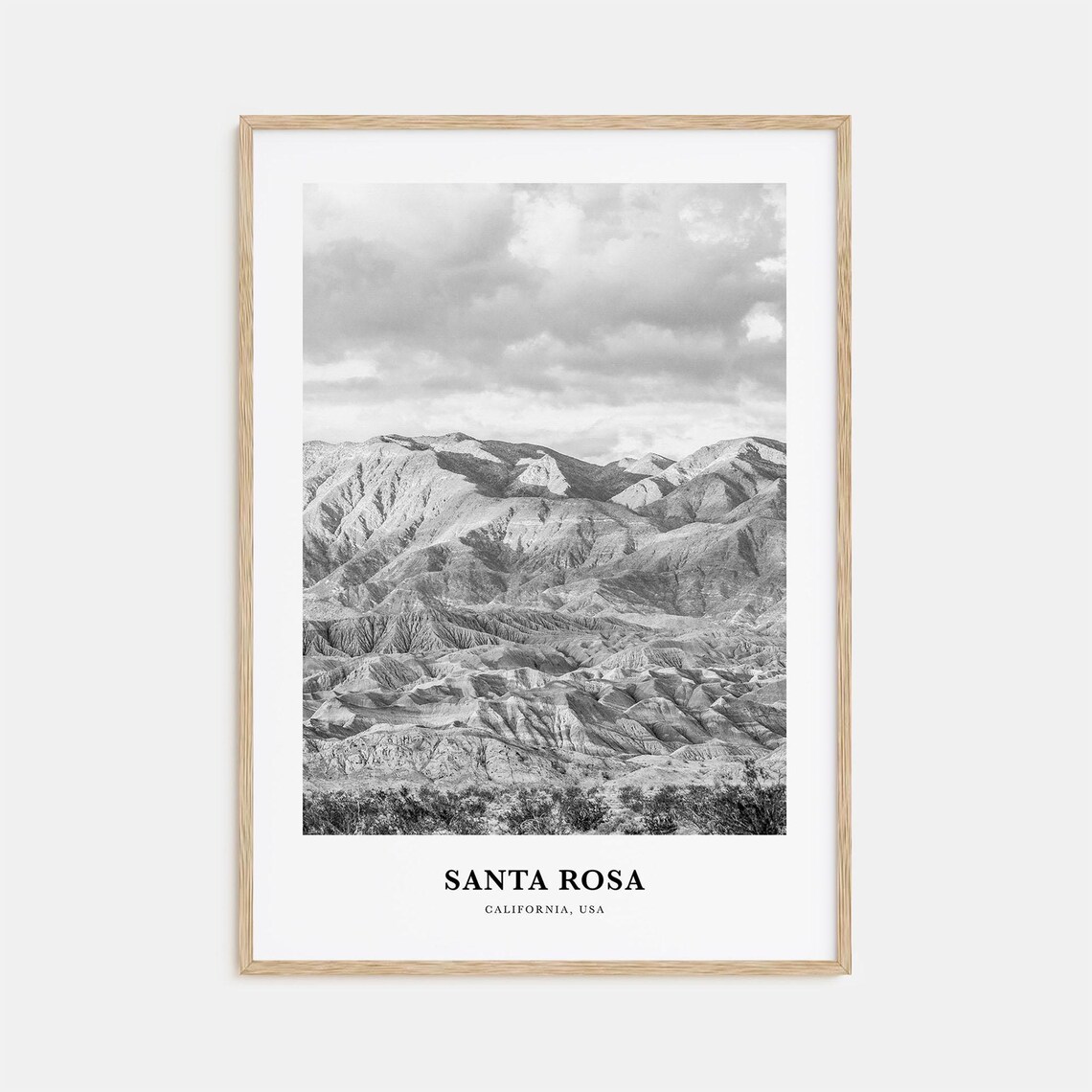 Santa Rosa California Desert Badlands Mountains Black White Photo Poster