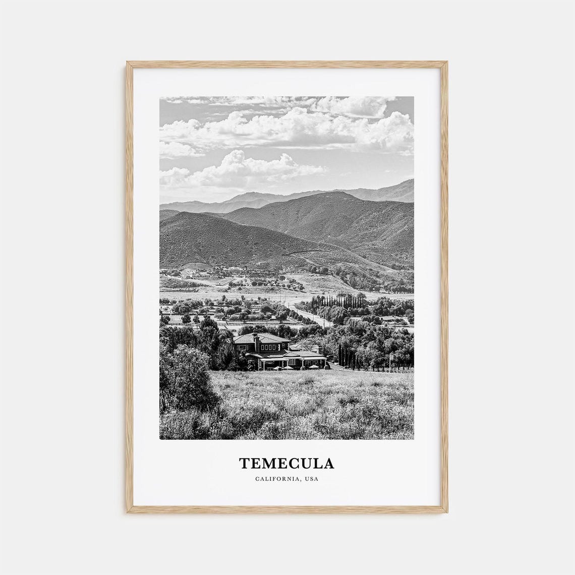Temecula Wine Country Estate and Hills Black and White Poster