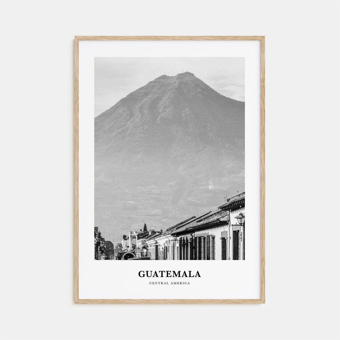 Guatemala Volcano Colonial Street Black and White Photo Poster