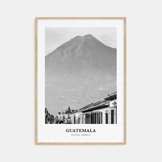 Guatemala Volcano Colonial Street Black and White Photo Poster