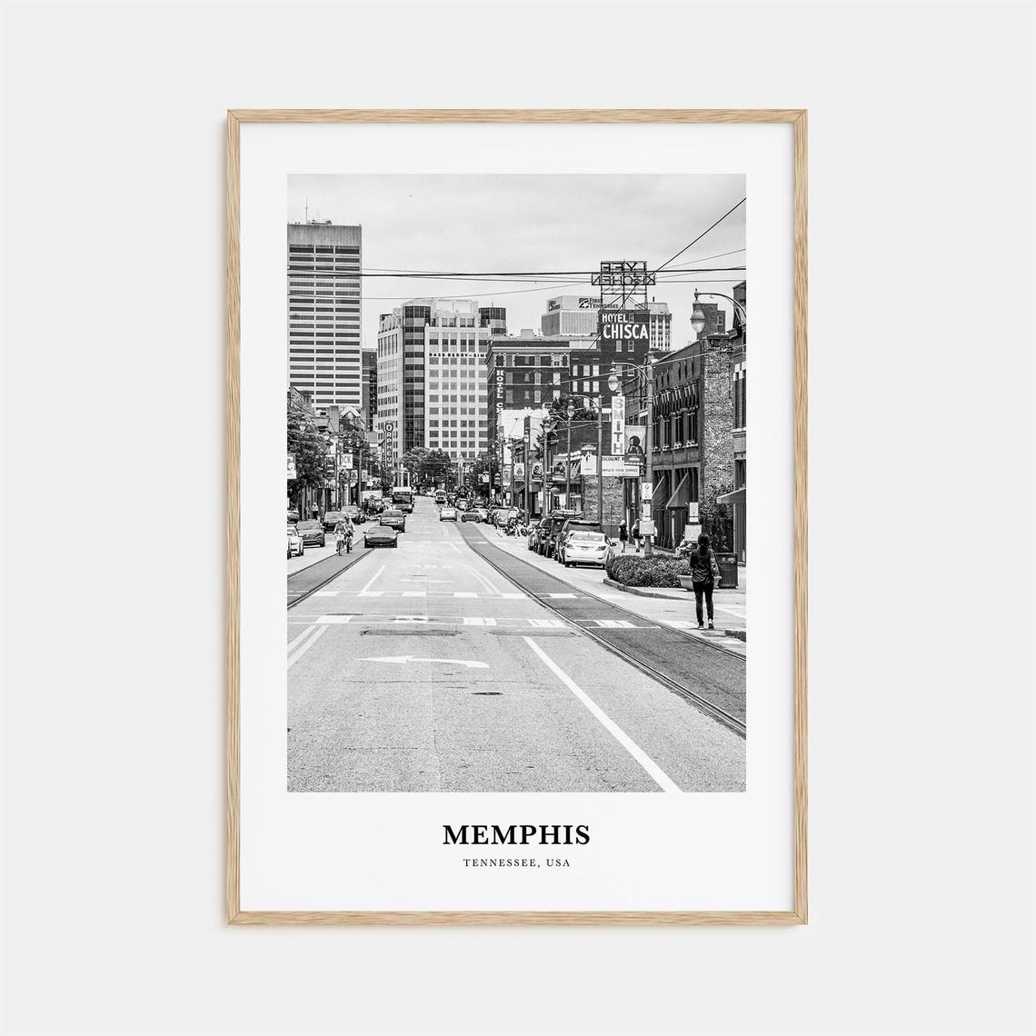 Memphis Tennessee Downtown Street Hotel Chisca View Black White Poster