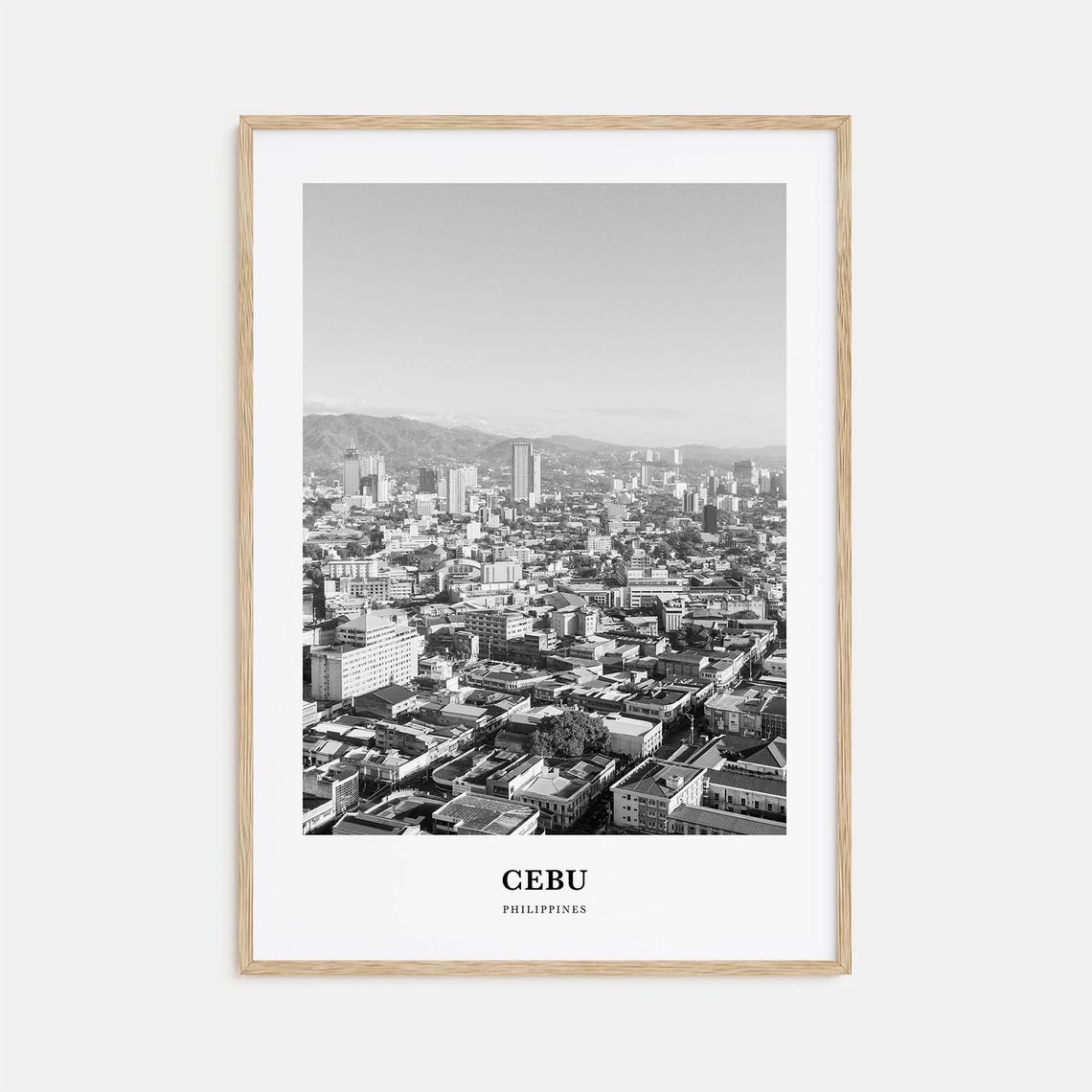 Cebu Philippines City Skyline Panorama Black White Travel Poster