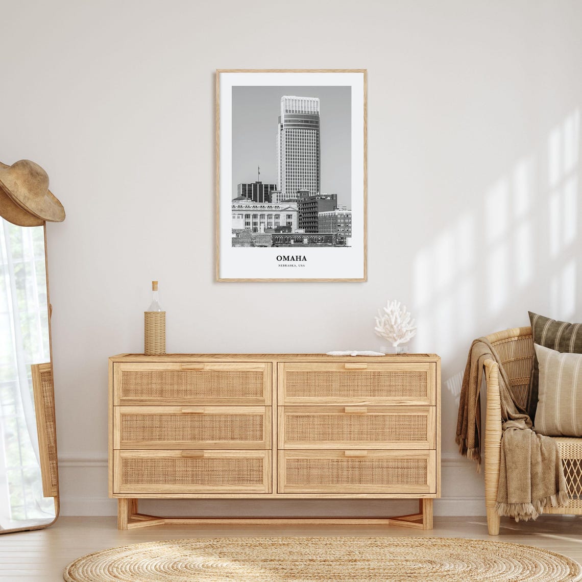 Omaha Nebraska Skyscraper Tower Black White Downtown City Poster - Image 3