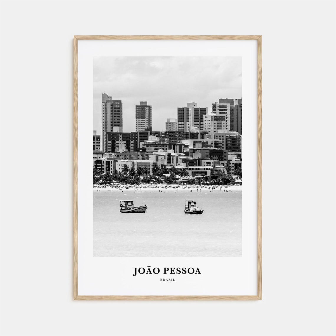 Joao Pessoa Brazil Beachfront Skyline Black and White Travel Poster