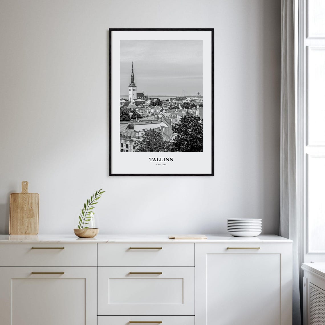 Tallinn Estonia Medieval Old Town Spire Black And White Photo Poster - Image 2