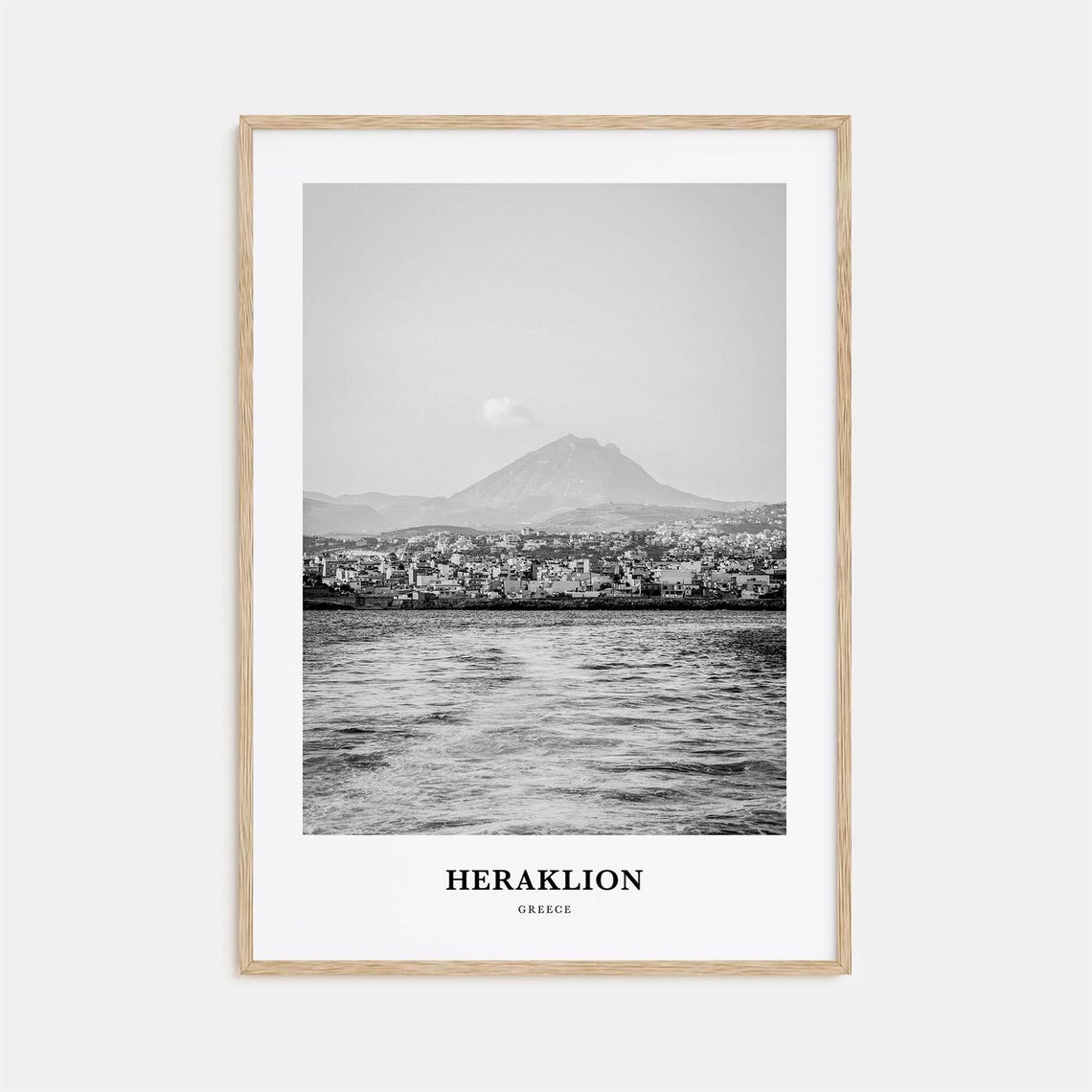 Heraklion Greece Seaside Cityscape Black and White Travel Poster