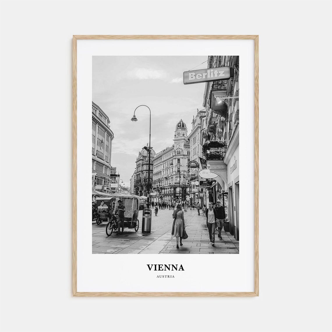 Vienna Austria Black and White Historic Shopping Street Poster