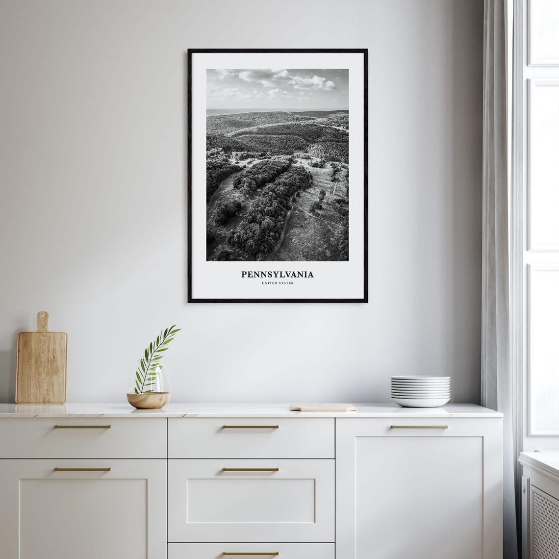 Pennsylvania Rolling Forested Hills Aerial Black and White Poster - Image 2