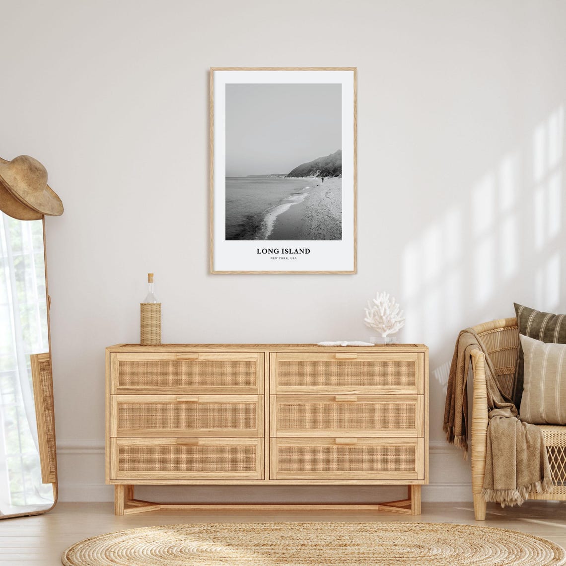 Long Island Quiet Beach with Dunes Black and White Travel Poster - Image 3