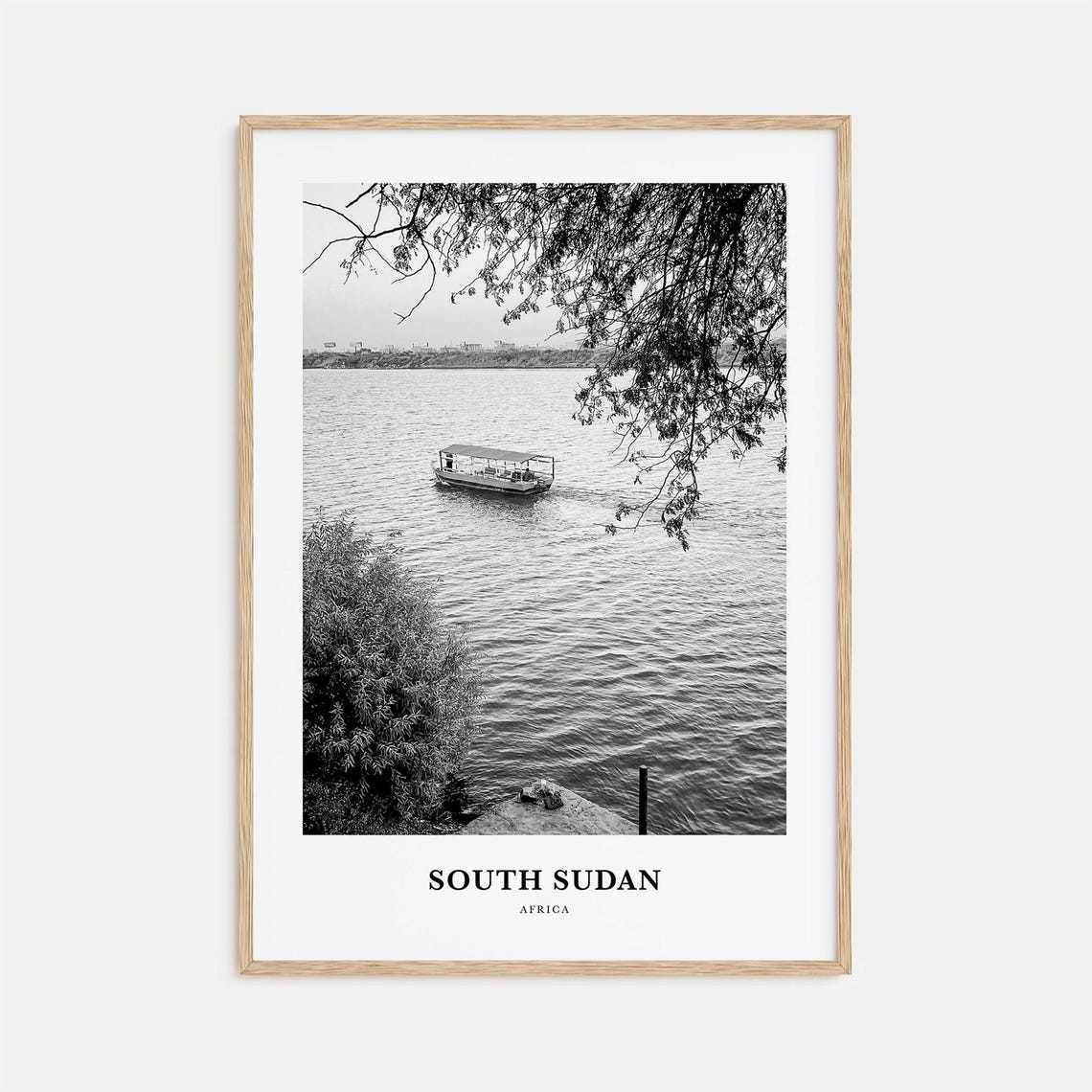 South Sudan Africa River Boat Black And White Photography Poster