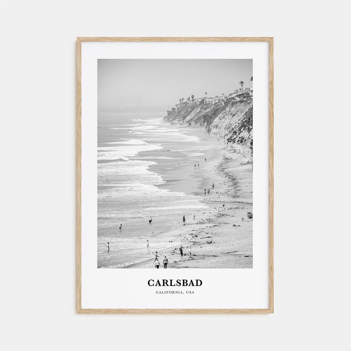 Carlsbad California Beach and Ocean Cliffs With Beachgoers Poster