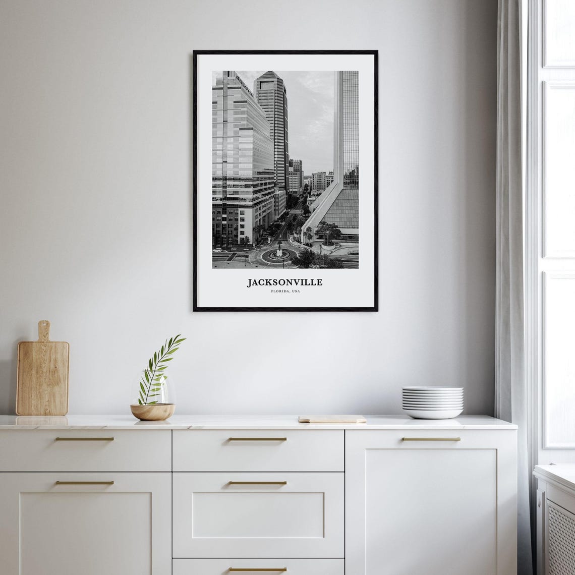 Jacksonville Florida Downtown Skyscrapers Black and White Poster - Image 2