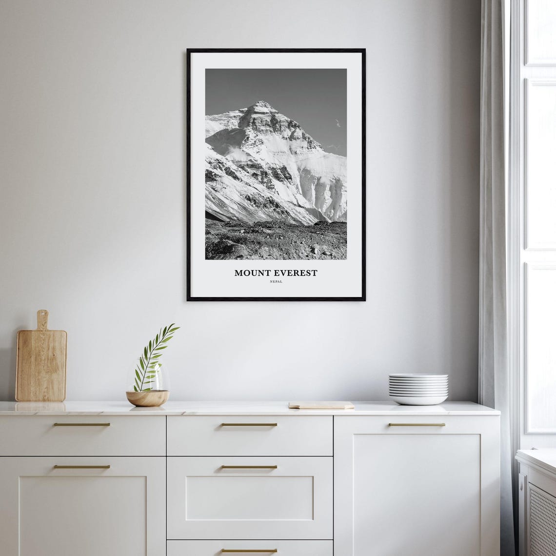 Mount Everest Nepal Himalaya Summit North Face Black and White Poster - Image 2