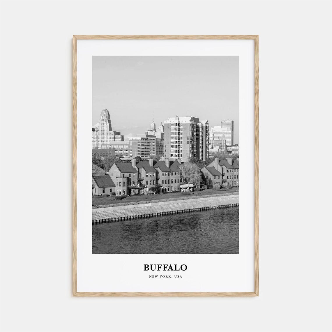 Buffalo Waterfront Townhouses Skyline Black and White Poster