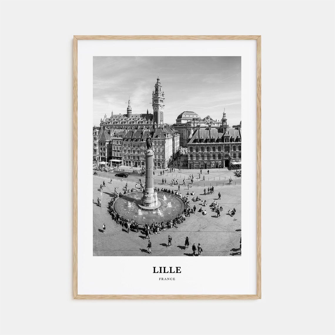 Lille France Grand Place Square Belfry Crowd Black White Poster