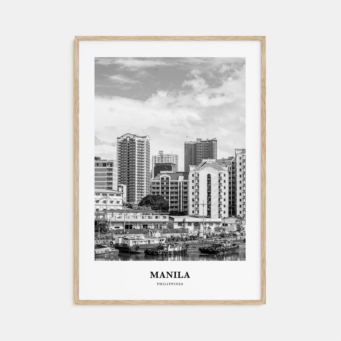 Manila Philippines Harbor Tugboats Waterfront City View Travel Poster