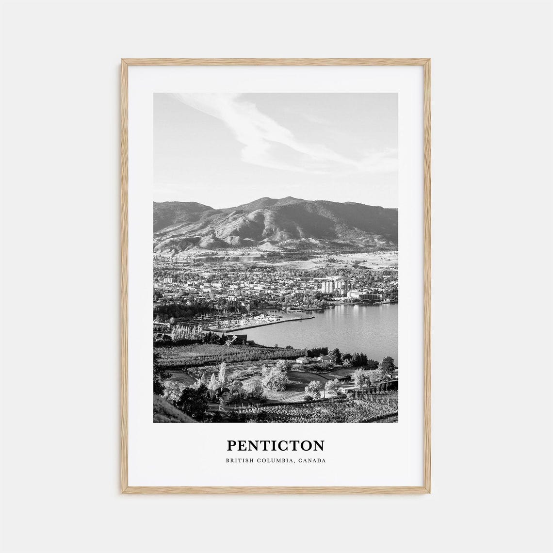 Penticton Okanagan Lake Mountain Town Black and White Canada Poster
