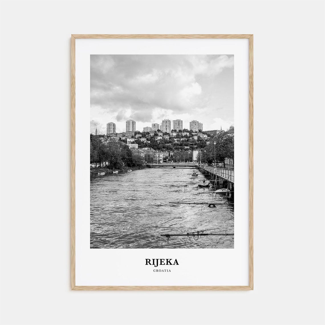 Rijeka Croatia Riverside Riverfront Old Town Black White Photo Poster