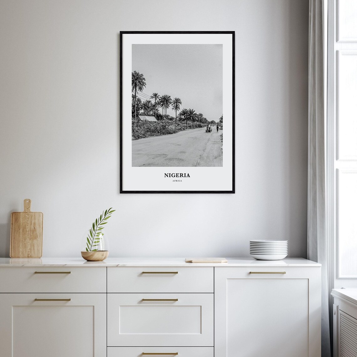 Nigeria Africa Black and White Palm Tree Country Road Photo Poster - Image 2