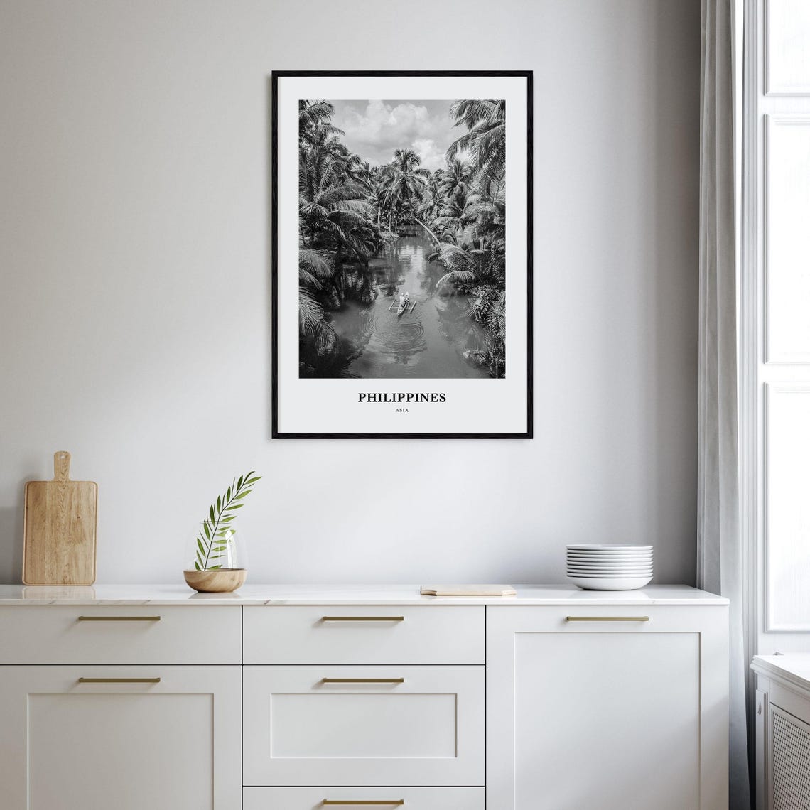 Philippines Tropical River Canoe Black and White Travel Poster - Image 2