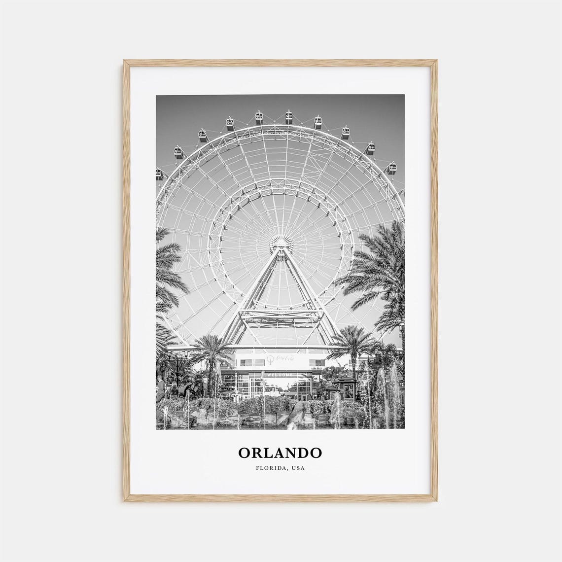 Orlando Eye Ferris Wheel Florida Black White Amusement Park Poster