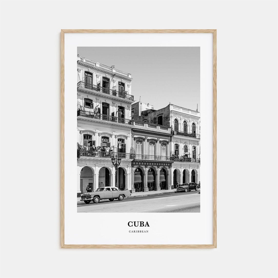 Cuba Caribbean Colonial Street Classic Cars Black White Poster