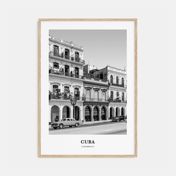 Cuba Caribbean Colonial Street Classic Cars Black White Poster