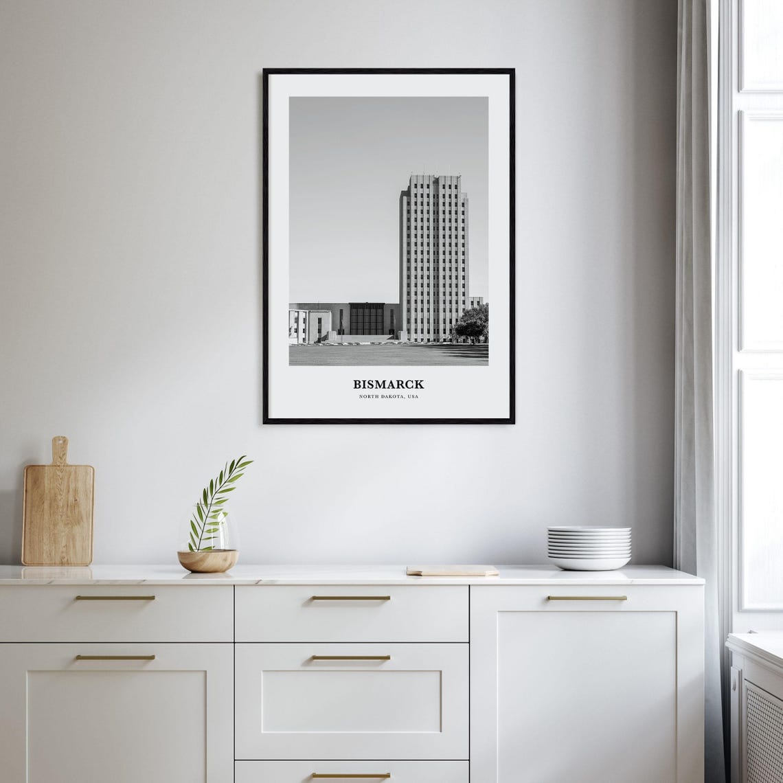 Bismarck North Dakota State Capitol Tower Black and White Poster - Image 2
