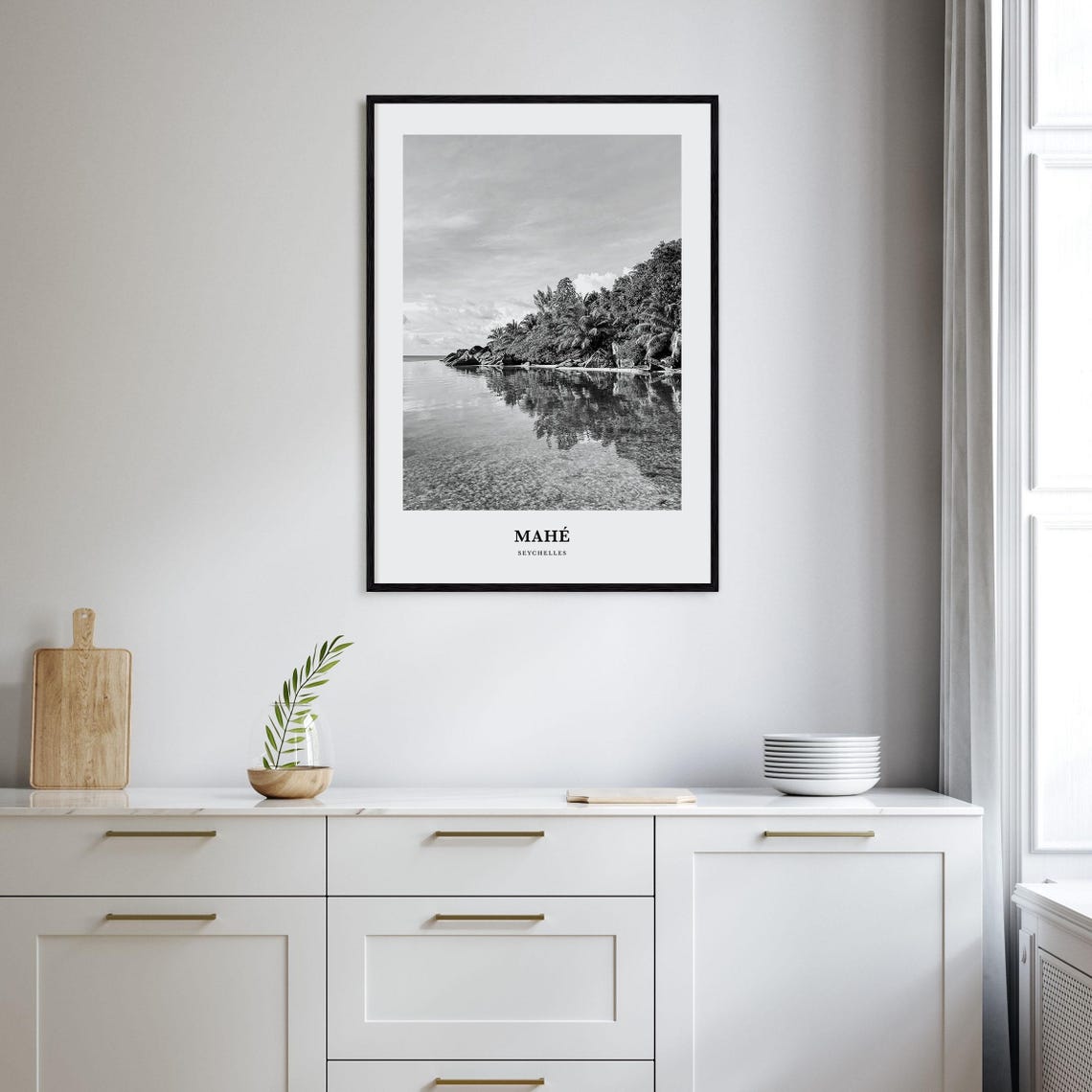 Mahe Seychelles Tropical Cove Palm Beach Black and White Travel Poster - Image 2