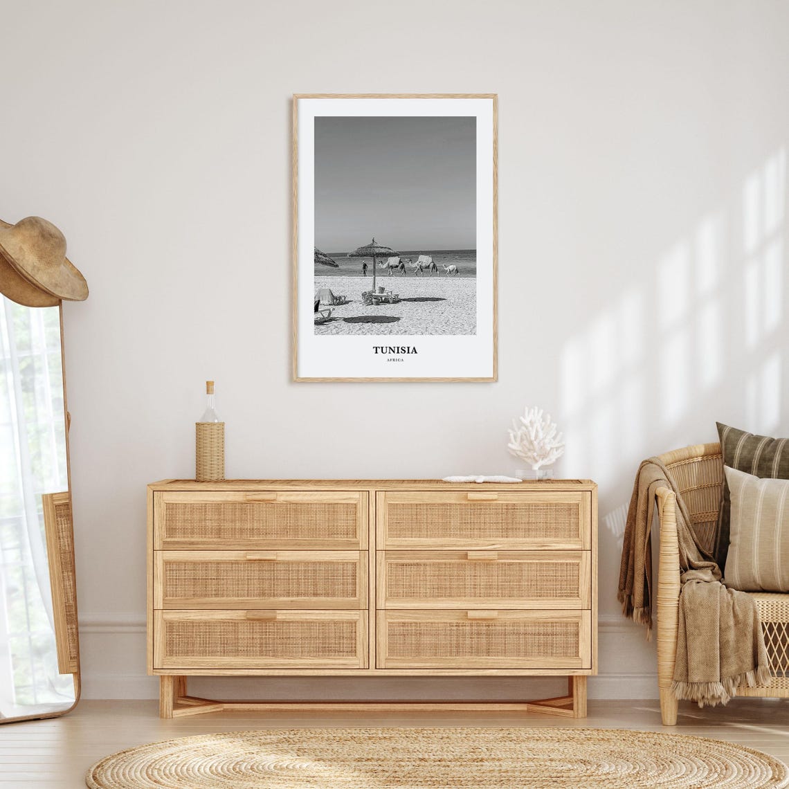 Tunisia Africa Beach Camels Seaside Black and White Photography Poster - Image 3